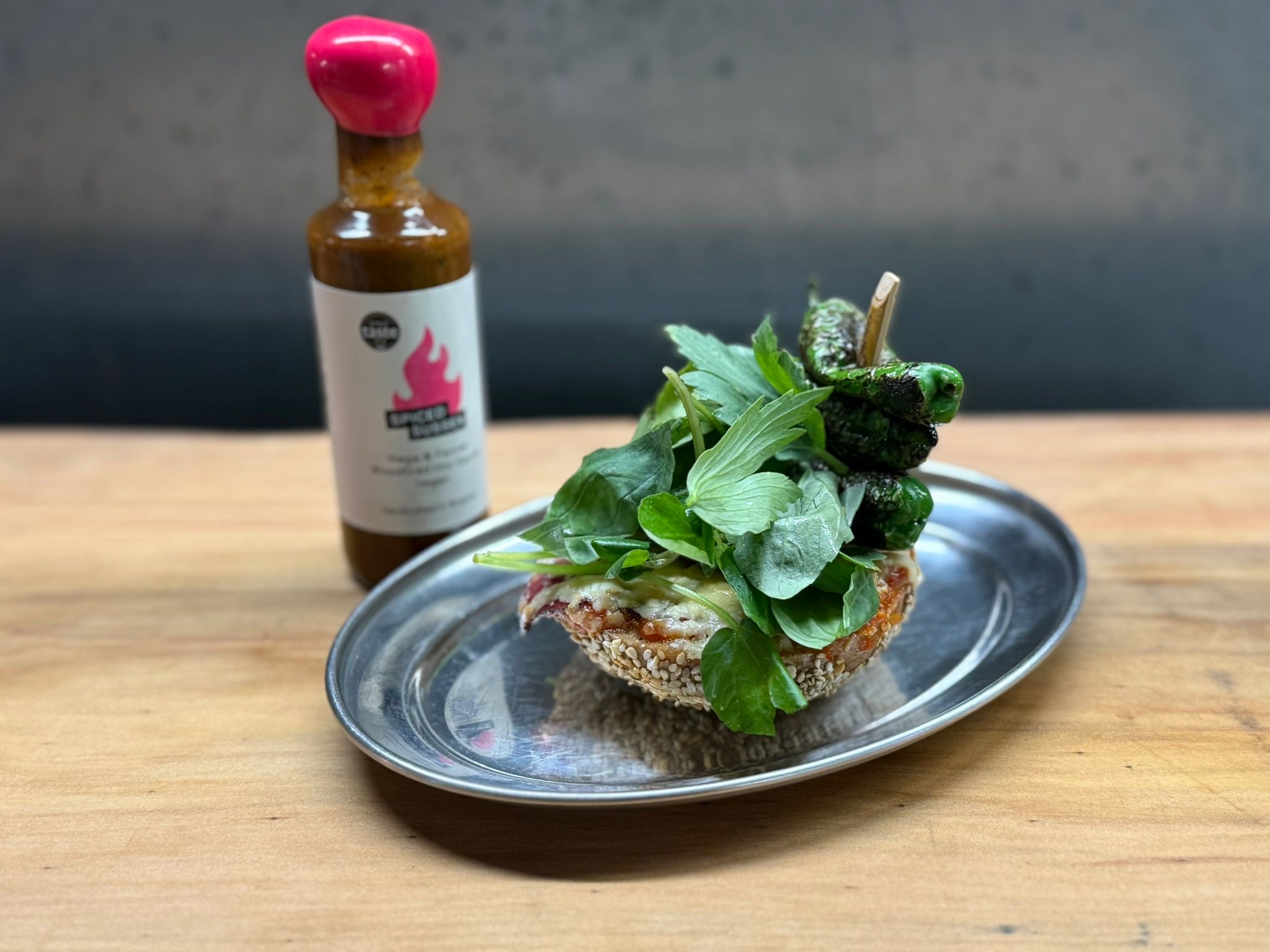 Open-Faced Smoked Cheddar & Spiced Sussex Hot Sauce Bagel